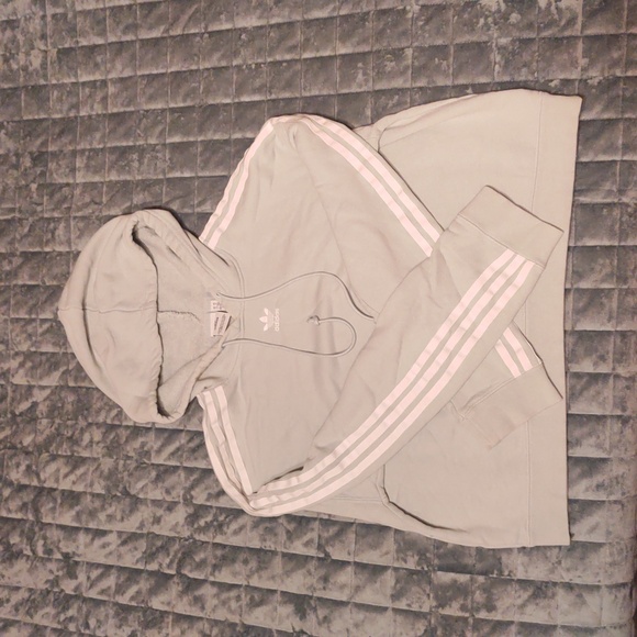 Adidas Originals Cropped Hoodie Mint Green French Terry, Trefoil Logo 3 Stripes - Picture 4 of 12